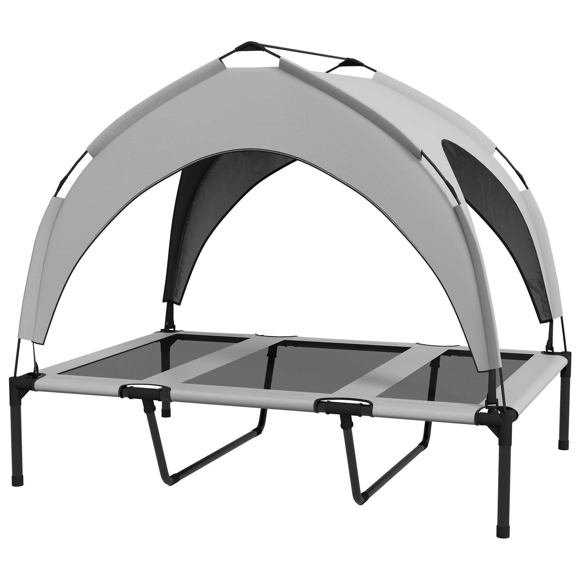Elevated Dog Bed, Canopy Outdoor Lounger, Breathable, Light Gray Oxford