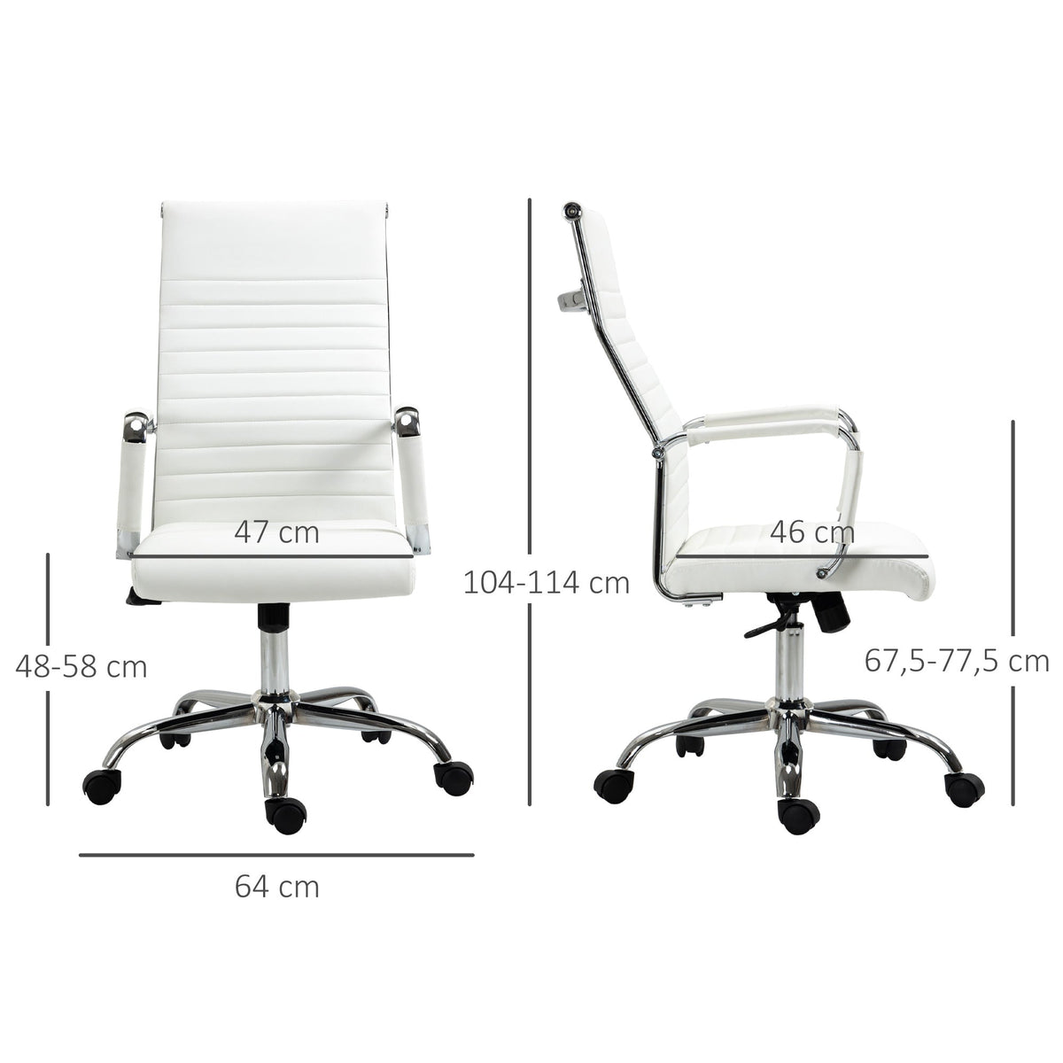 Office Chair, Ergonomic Rocking Swivel Casters Steel Legs Faux Leather, White