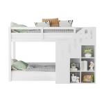Bunk Bed 90x200cm with Stairs Lockers & Railing - White