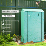 Greenhouse with shelves and roller door, winter-proof film, steel, green