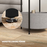 Side Table, Round Coffee Table with Storage, Steel, Grey+White