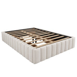 Upholstered Bed 140x200cm with Slatted Base and 4 Storage Drawers, Beige Velvet