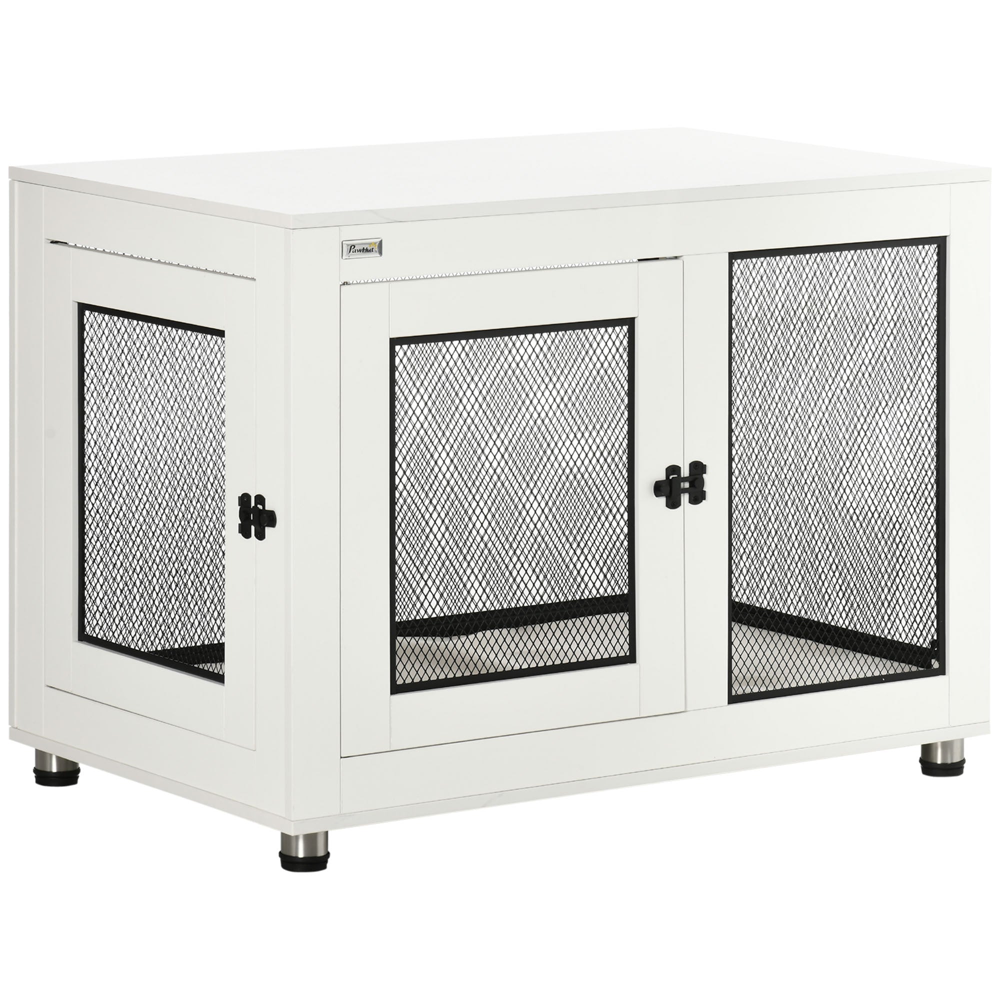 Dog Cage with Table Top, Cushion, 2 Doors, White+Black