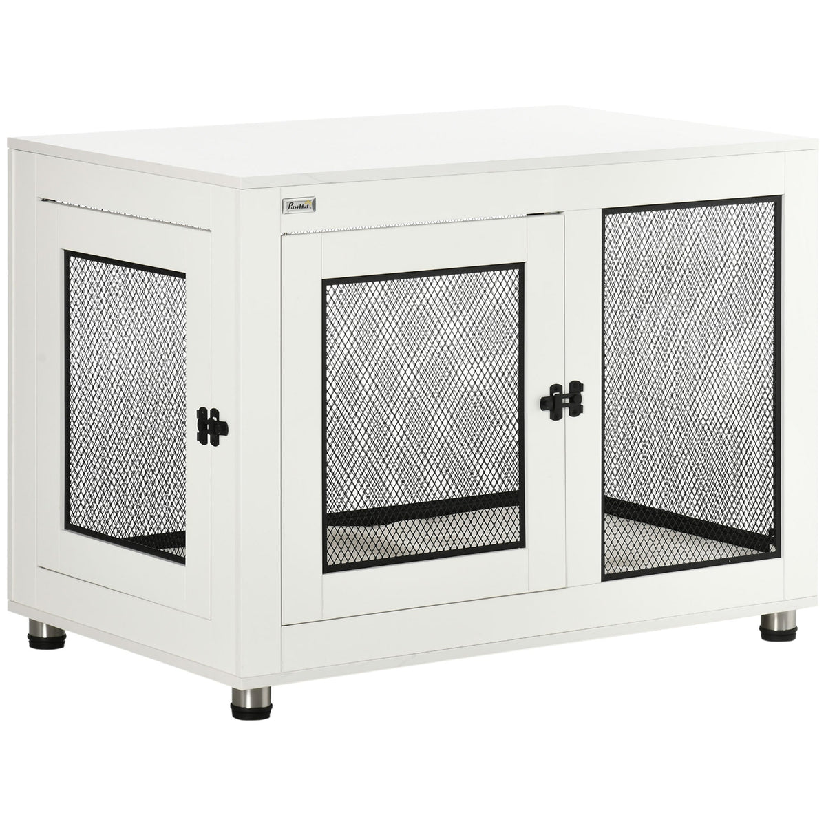 Dog Cage with Table Top, Cushion, 2 Doors, White+Black