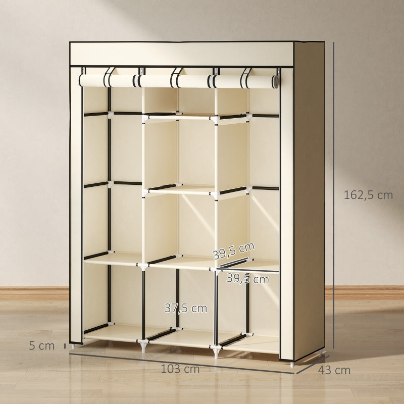 Fabric Wardrobe, Folding, 8 Tiers, Cream White