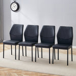 Set of 4 Dining Chairs with Vertical Embossing and Metal Legs, Black PU