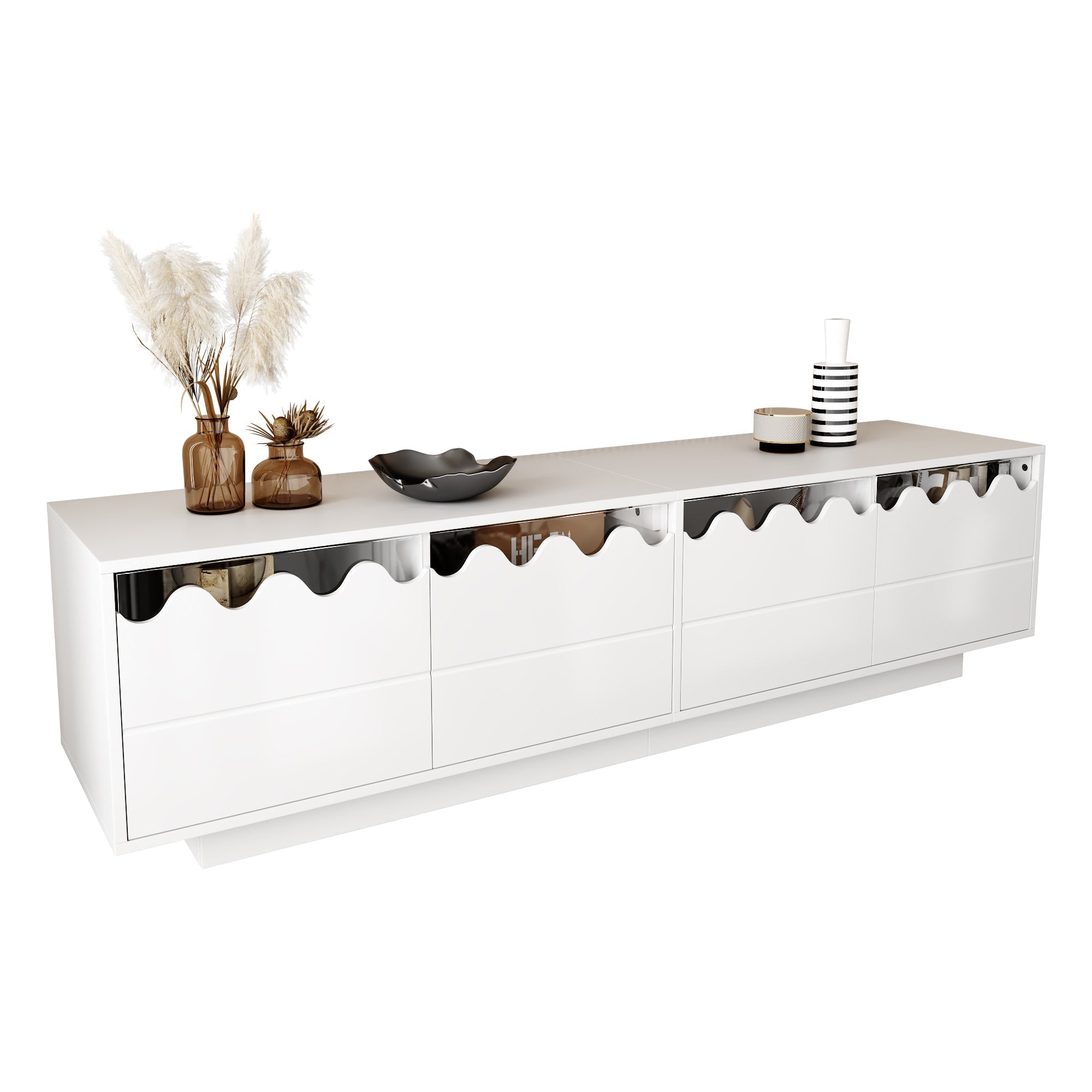 Modern TV Cabinet 4 Doors Wave Design 170x40x45cm