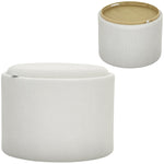 Storage Stool, Round Footstool Upholstered Coffee Table, Cream White