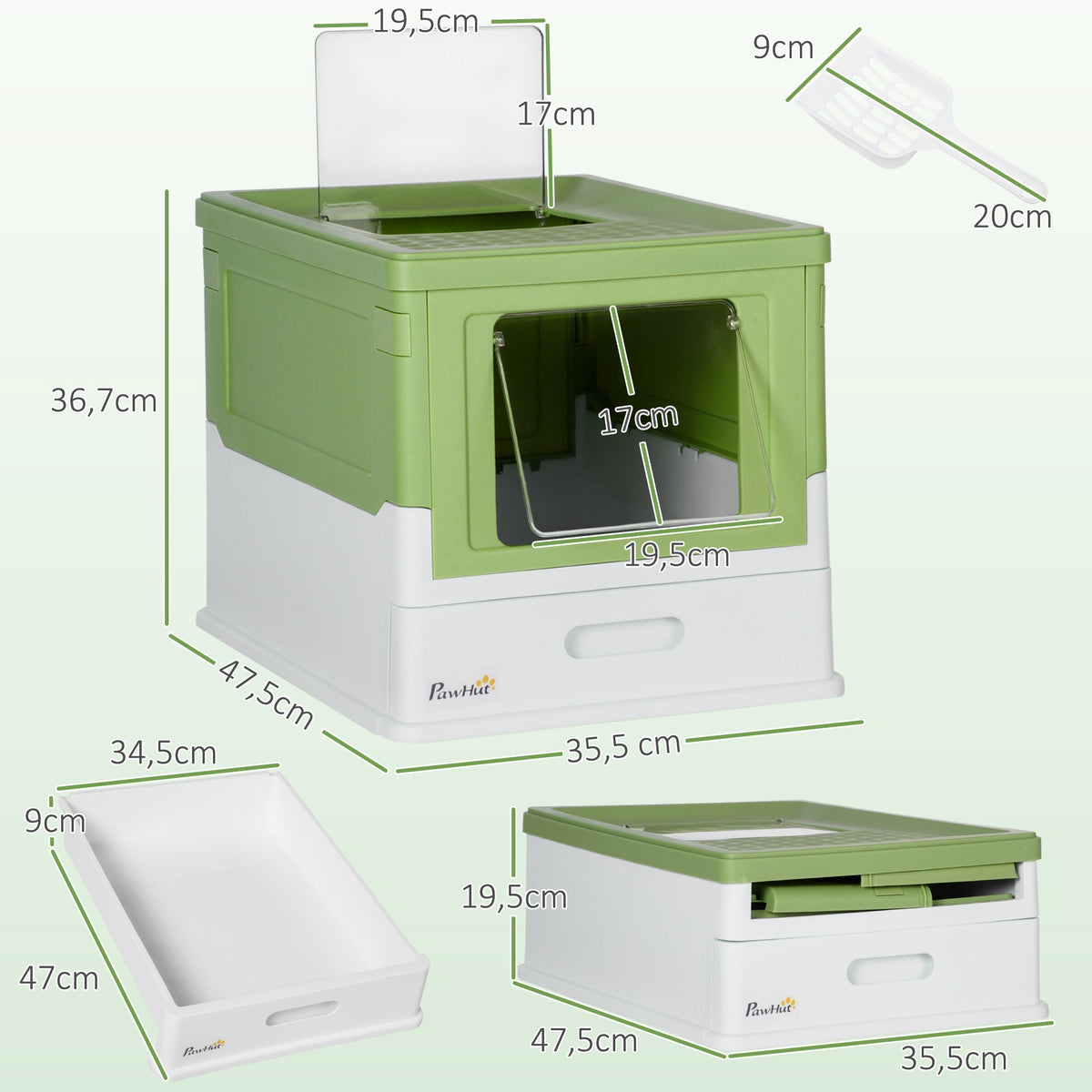 Cat Litter Box, Lid & Bottom Tray, Scoop & Deodorizer, Plastic