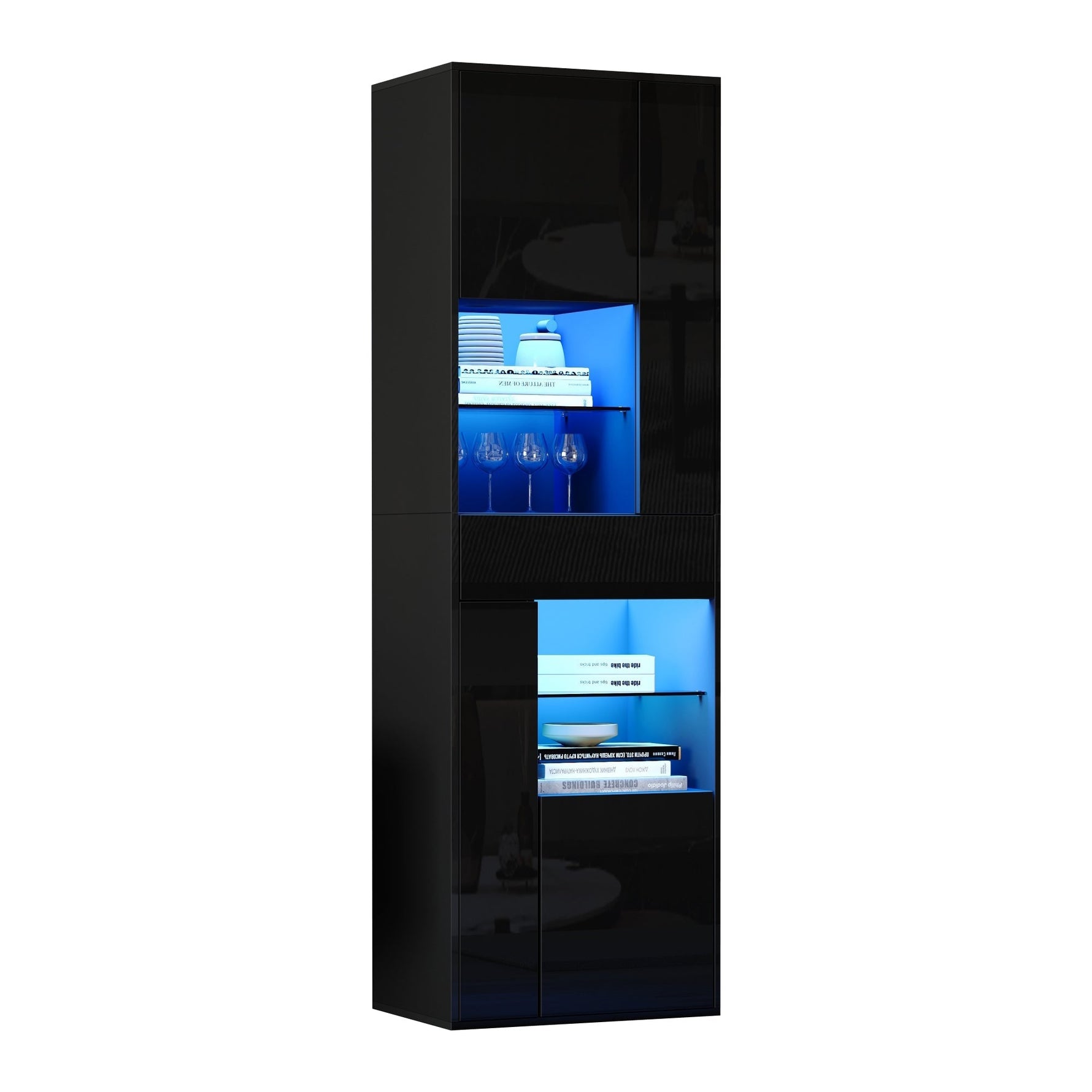 Display Cabinet 55x38x170cm Tall with LED Light, High-Gloss Black