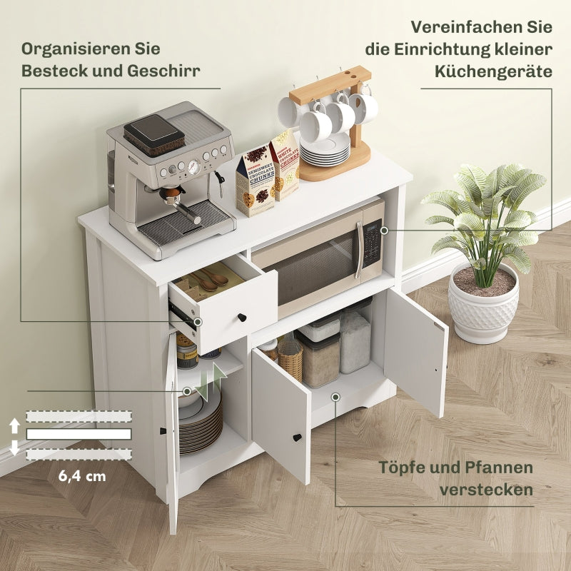 Kitchen Cabinet Sideboard with Microwave Shelf, 3 Doors, Drawer, Adjustable Shelves, White