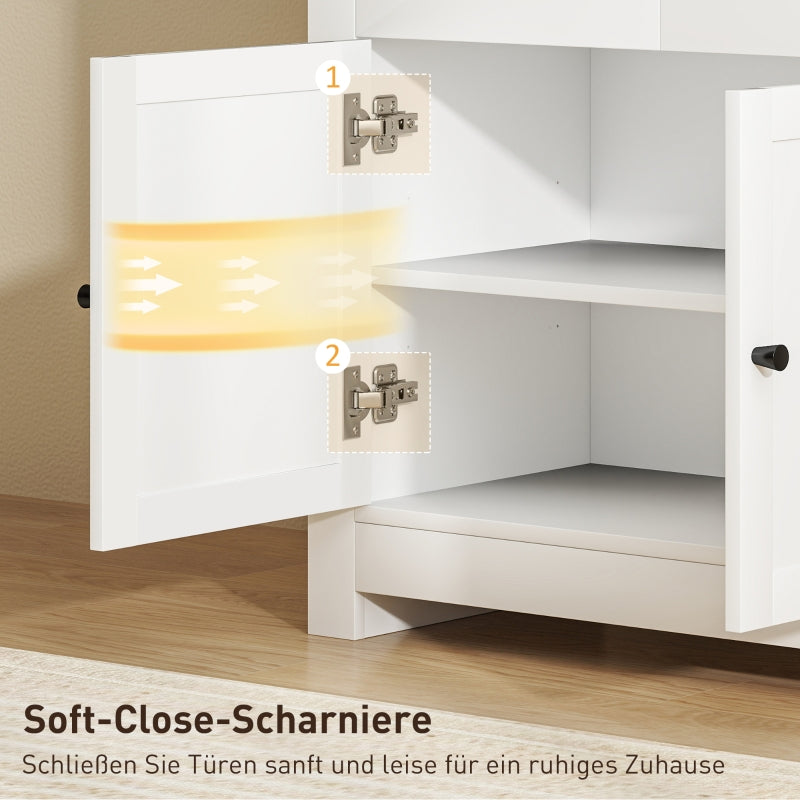 Sideboard Kitchen Cabinet, 2 Drawers, Soft-Close, Adjustable Shelf, White
