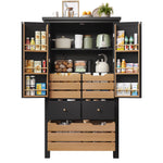 Kitchen Cabinet, Tall Buffet Storage with 2 Doors & 5 Drawers, Black/White