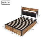 Bed Frame, 140x200, Hydraulic Lift, USB, Upholstered Headboard, Hidden Storage, Wood and Metal, Black