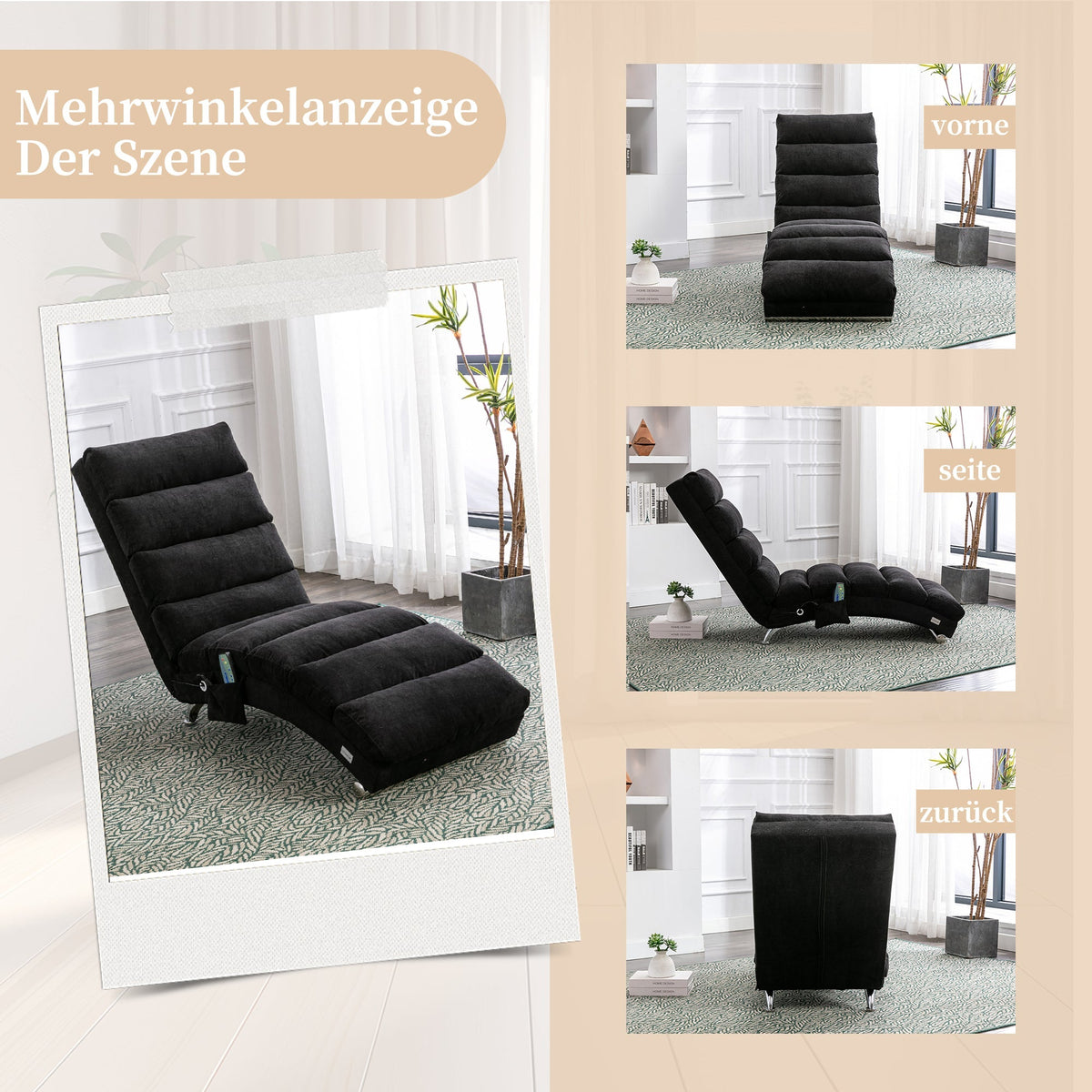 Relaxation Lounger Fixed Reclining Sofa Full Body Support Vibration Side Pockets