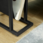 Side Table Coffee Table with Fabric Bag, Glass Top, Metal, Black