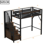 Metal Loft Bed, 90 x 200 cm, Safety Enclosure with Window & Ladder, Black