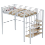 Loft Bed 140x200 Metal Construction, Storage Space, Stairs
