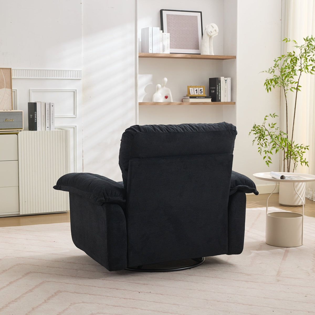 Oversized Chenille Armchair with 360° Swivel and Support Cushion, Light Gray