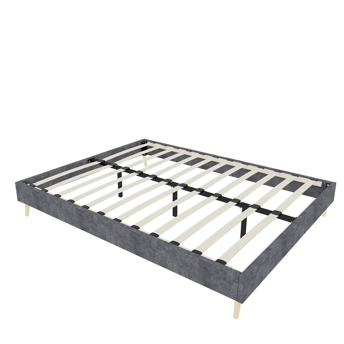 Bed Frame 160x200cm Minimalist Low Box - Gray Dutch Velvet