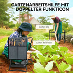 Folding Garden Kneeling Bench Knee Cushion Tool Pockets 150kg - Grey