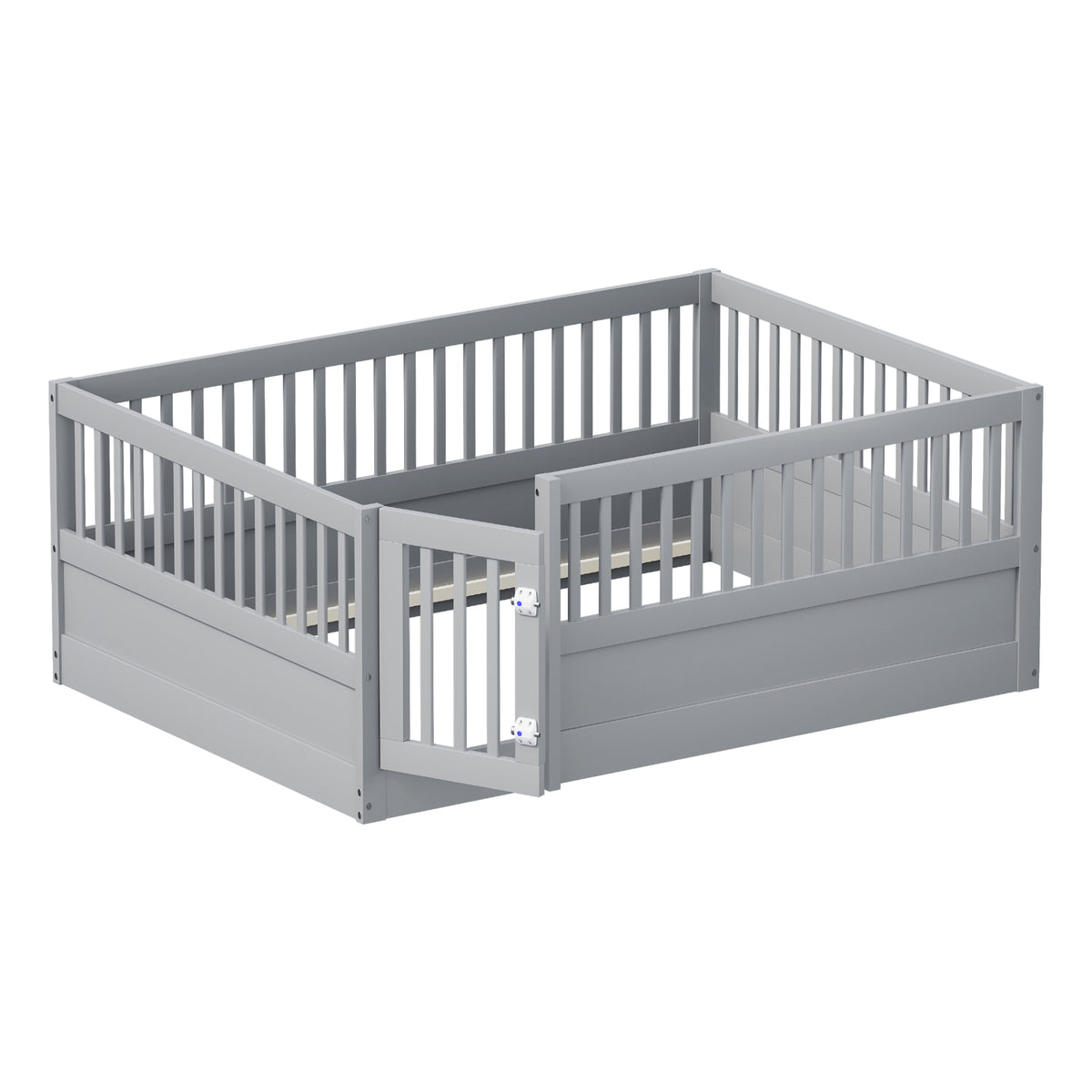 Children's Bed 140x200cm with Railing & Door, Grey Wood