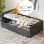 Upholstered Children's Bed 90x200cm LED Night Light USB Hydraulic Storage Velvet Dark Grey