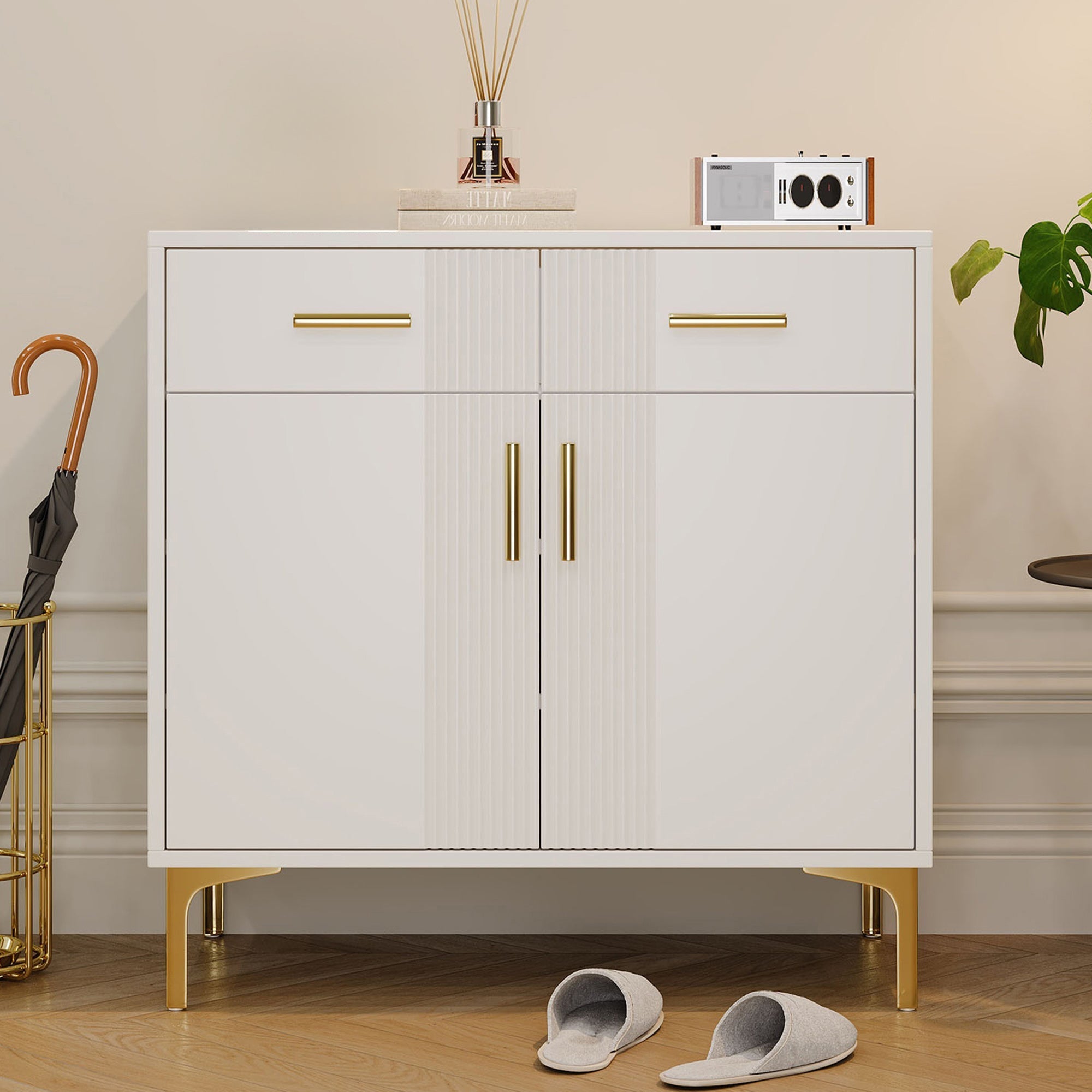 Modern sideboard with 2 doors and 2 drawers, metal