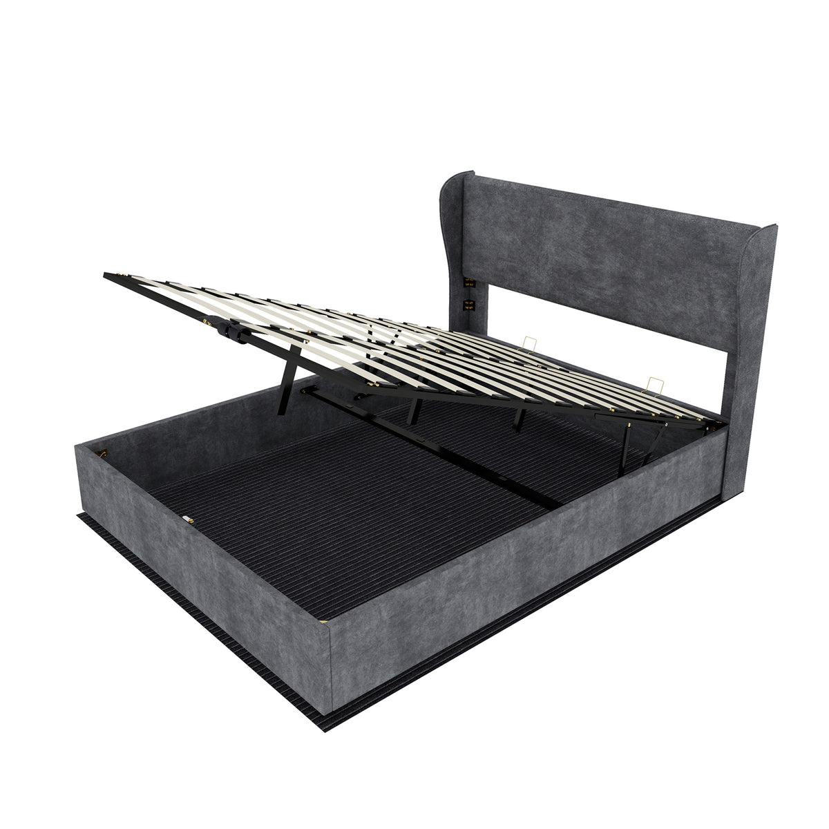 Modern Upholstered Bed 140x200 cm Gas Lift Storage, Grey