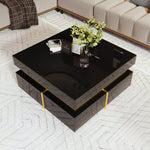 Coffee Table with Drawers, High-Gloss, Gold Accents