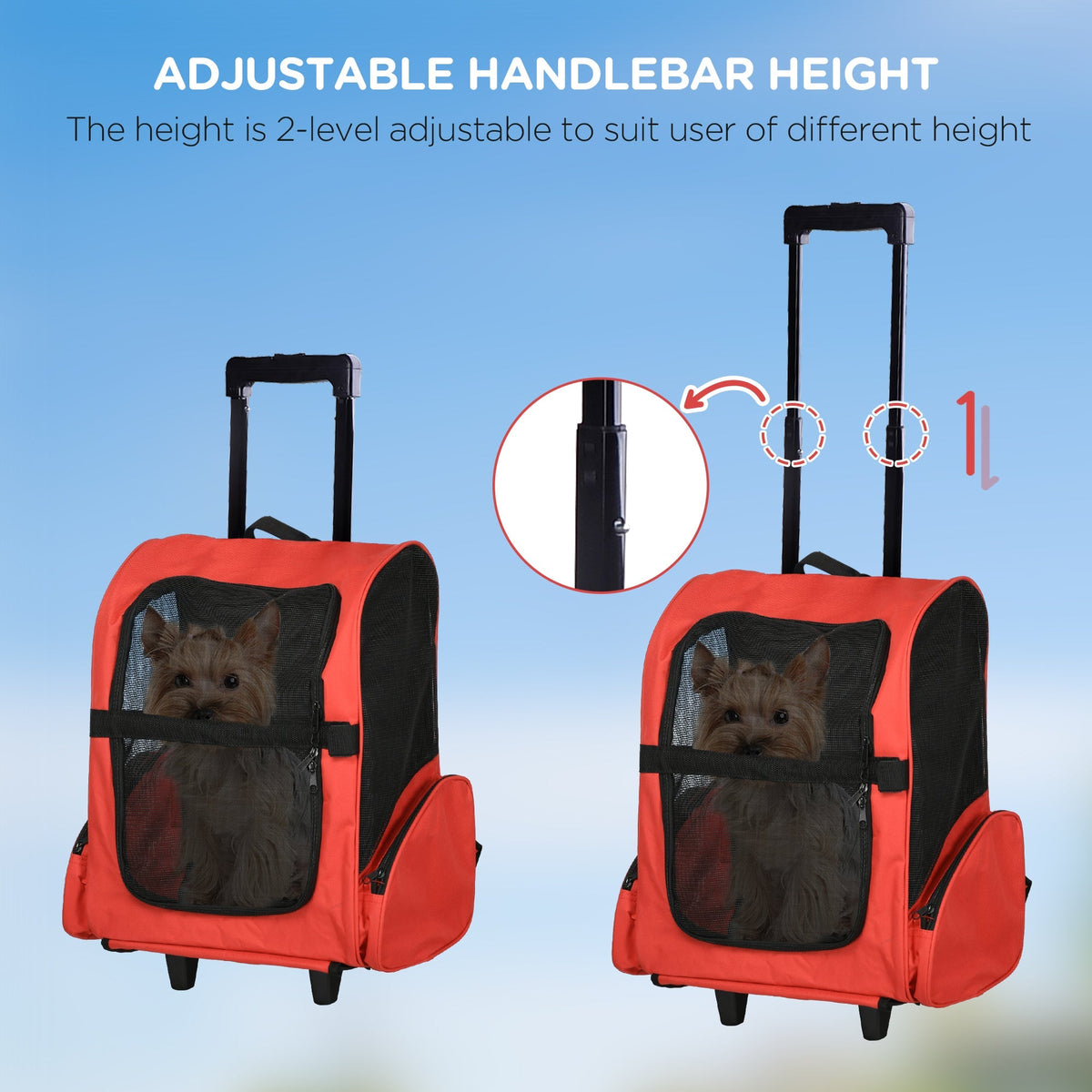 Dog Trolley Carrier Bag, 2-in-1, Breathable, Red
