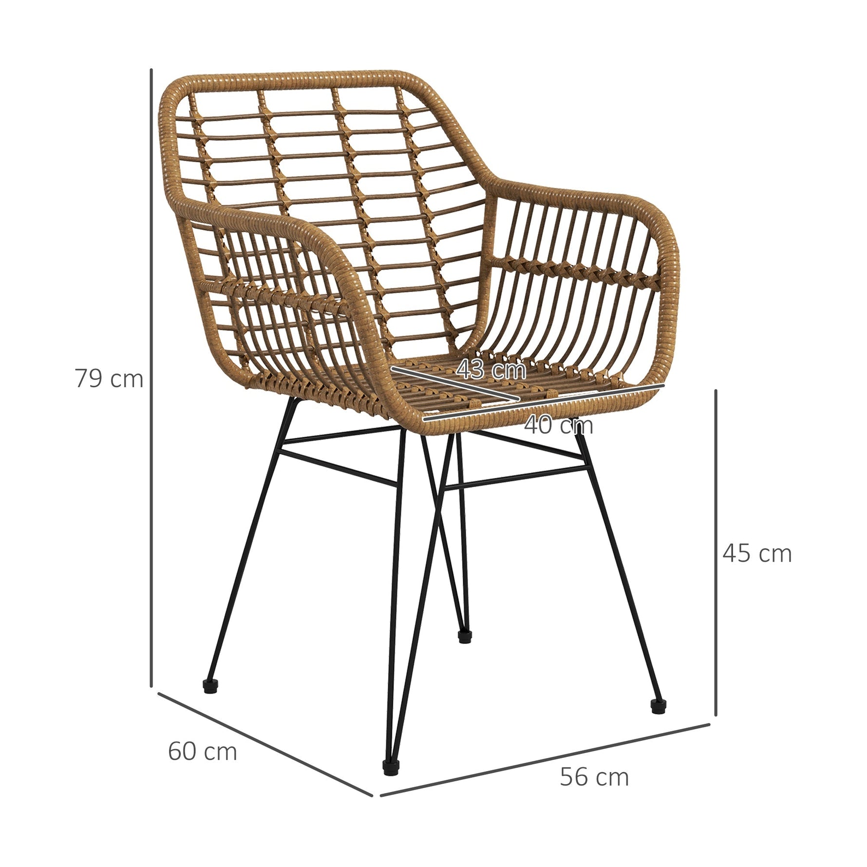 Set of 2 Kitchen Chairs Boho Style PE Rattan - Natural/Black
