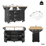 Kitchen Island Sideboard 120cm Extendable Trolley Towel Rail Spice Rack 2 Doors 3 Drawers Black/White