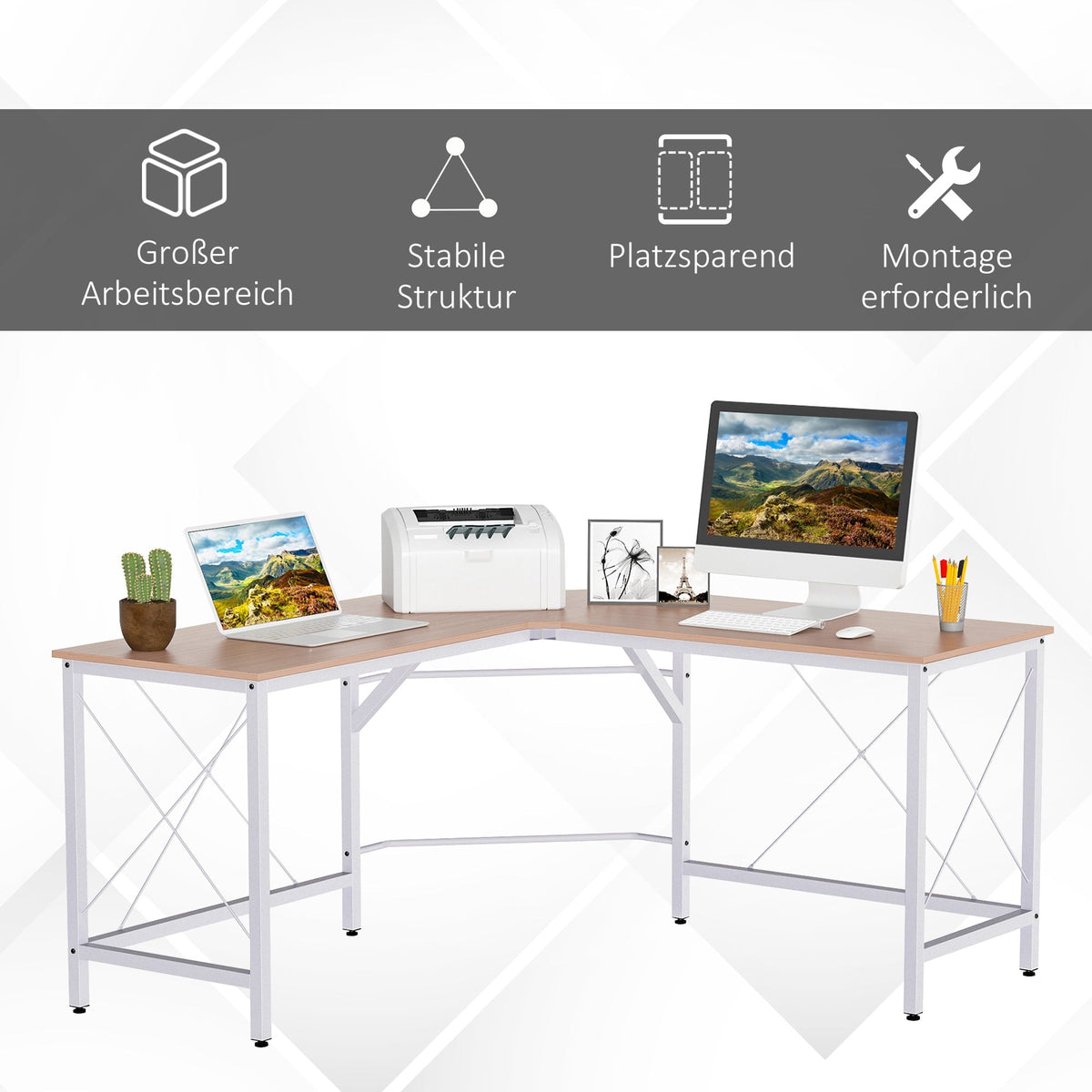 L-Shaped Corner Desk 150x150cm Home Office MDF Natural Color