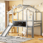 Children's Loft Bed 90x200cm, Slide, Ladder & Graffiti Board, Solid Wood Grey