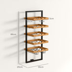 Wall-Mounted Wine Rack, 5 Tiers, 15 Bottles 4 Glasses, Pinewood Steel