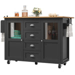 Extendable Kitchen Island Mobile Storage Drawers Spice Rack - White/Black