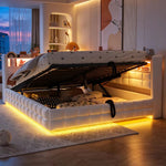 Upholstered Sofa Bed 140x200cm with Storage & LED, Beige Velvet