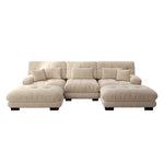 Modular Corner Sofa, Oversized U-Shaped Convertible Sleeper with Ottoman, Light Brown Chenille