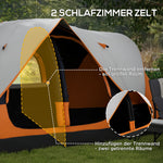 Camping Tent, Tunnel Tent 8-Person 2 Rooms Windproof 2000mm Water-Repellent, Orange