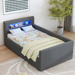 Upholstered Children's Bed 90x200cm LED Night Light USB Hydraulic Storage Velvet Dark Grey