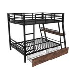 Loft Bed 140x200cm with Desk, LED & Drawers, Black Iron