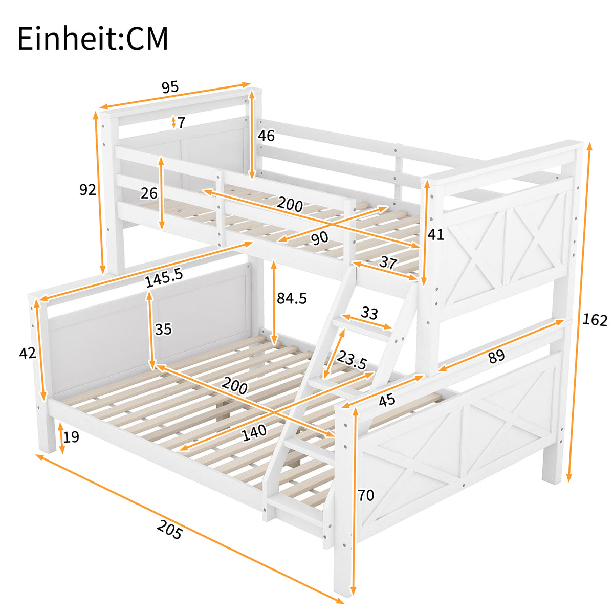 Convertible Bunk Bed with Ladder & Safety Railing - White Wood