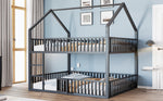 Bunk Bed, Loft Design with Stairs & Door, Black Metal