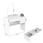 Dressing Table with Mirror, Drawers & Open Shelves - White