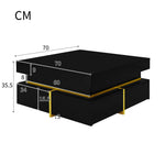Coffee Table with Drawers, High-Gloss, Gold Accents