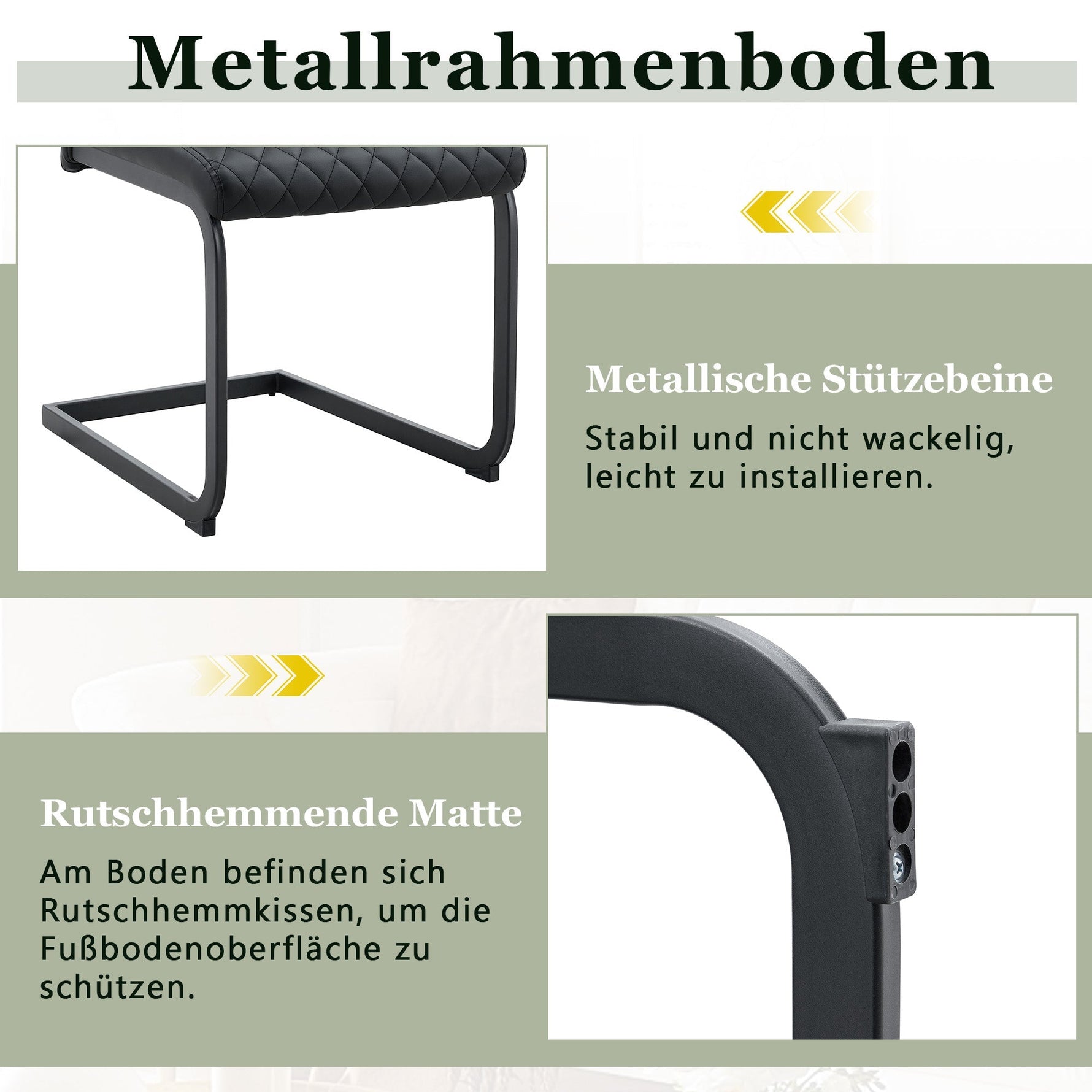 Dining Chair Set of 2 with High Backrest and Diamond Pattern, Black Metal Frame and PU Leather