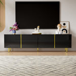 TV Cabinet, Modern 4-Door, High-Gloss Black and Gold
