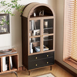 Retro Storage Cabinet with Adjustable Shelves and Curved Glass, Luxurious Sideboard