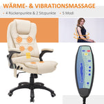 Massage Chair Executive, 6-Point Vibration, Heat & Recline, Beige Faux Leather